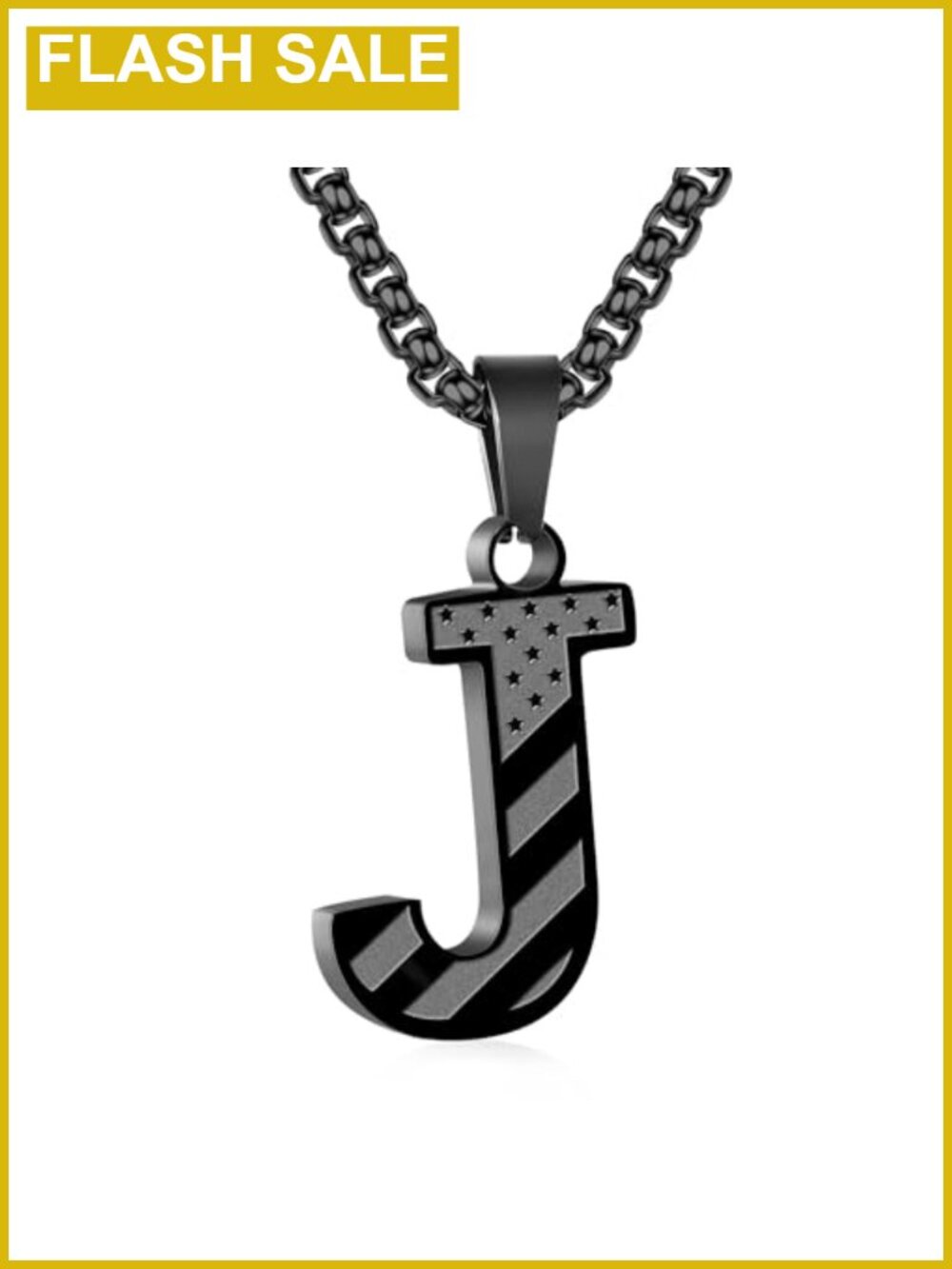 American Flag Initial Necklace 316L Stainless Steel Box Chain Men